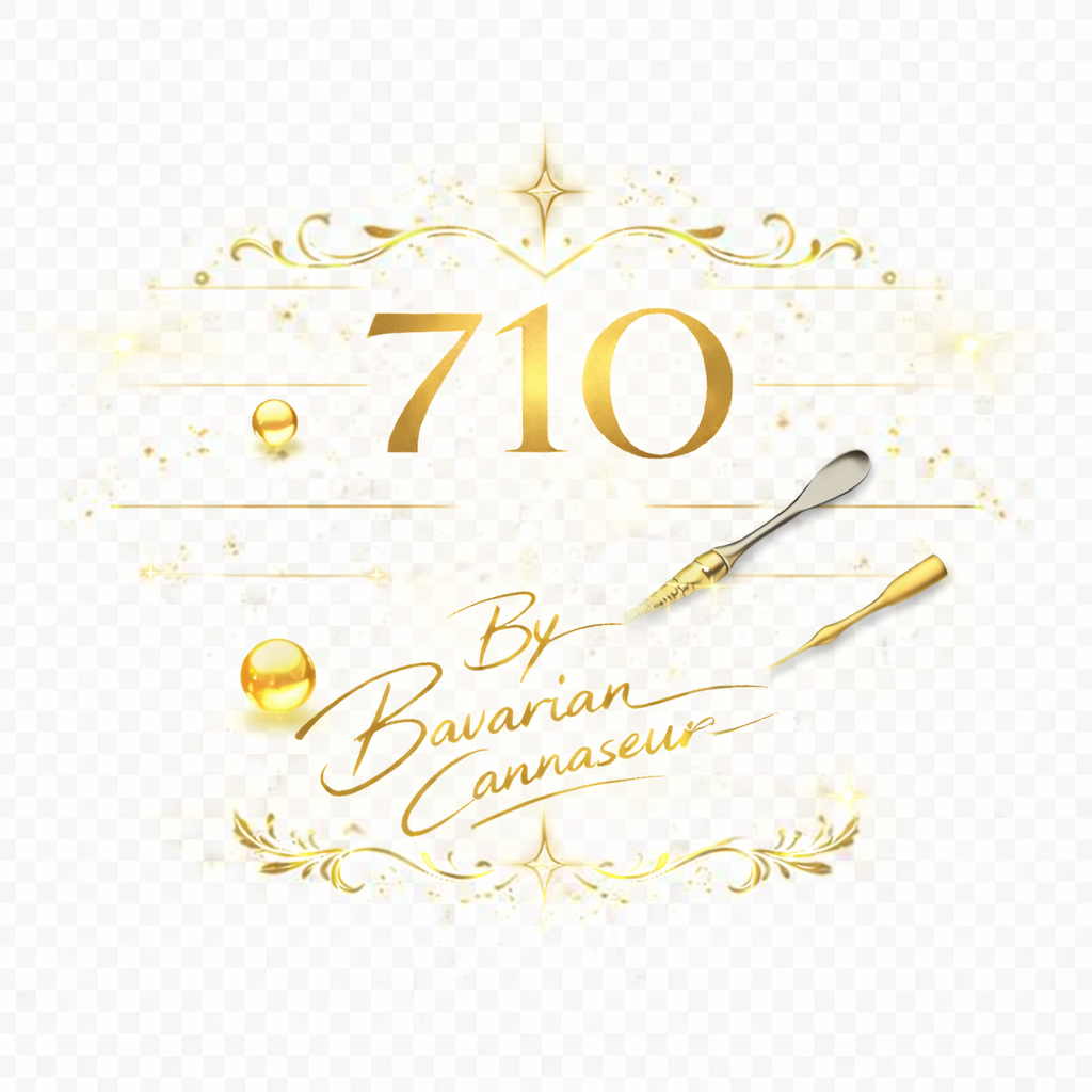 Elegantes 710 Gold Design mit filigranen Ornamenten, Dab-Tools und minimalistischer Premium-Ästhetik von Bavarian Cannaseur