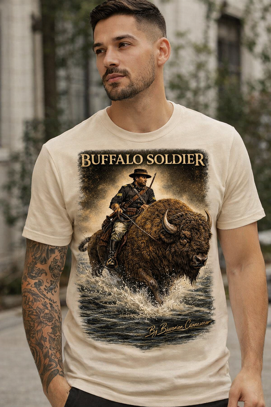 Buffalo Soldier T-Shirt - Reggae and cannabis lifestyle streetwear featuring powerful freedom-inspired design by Bavarian Cannaseur