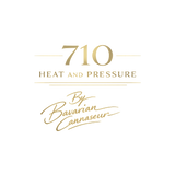 Minimalistisches 710 Heat & Pressure Design in goldener Typografie auf schwarzem Hintergrund von Bavarian Cannaseur