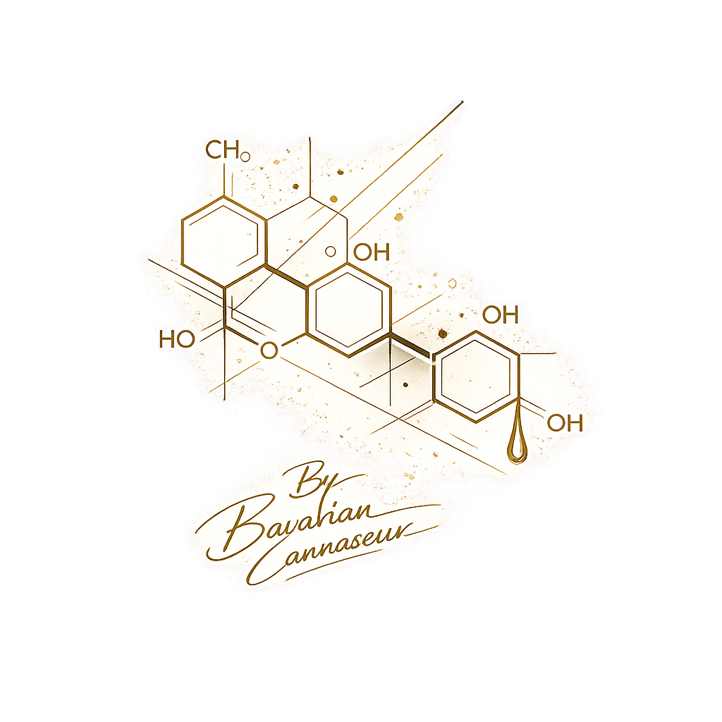 Goldenes 710 Extract Spectrum Design mit den vier Extraktformen Oil, Wax, Shatter und Rosin von Bavarian Cannaseur