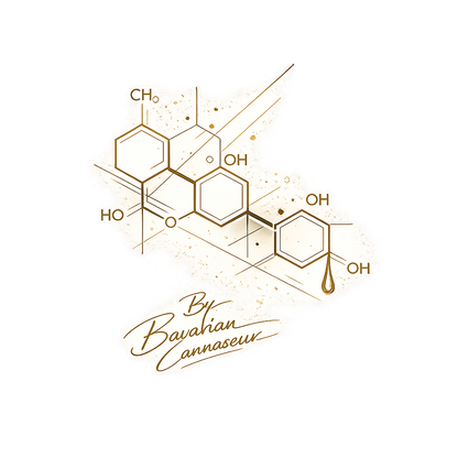Goldenes 710 Extract Spectrum Design mit den vier Extraktformen Oil, Wax, Shatter und Rosin von Bavarian Cannaseur